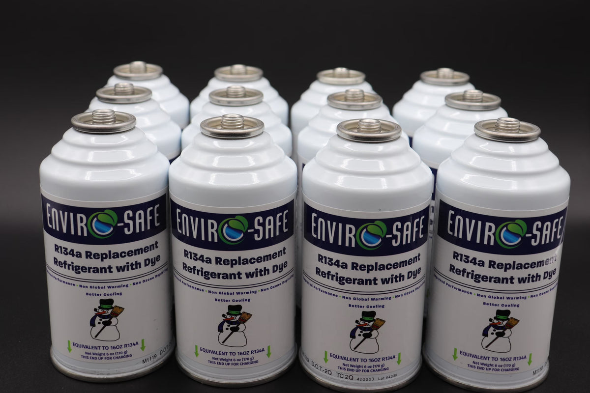 Envirosafe R134a, R134, R - 134a Replacement Refrigerant with (Dye), Case of 12 Cans #1030