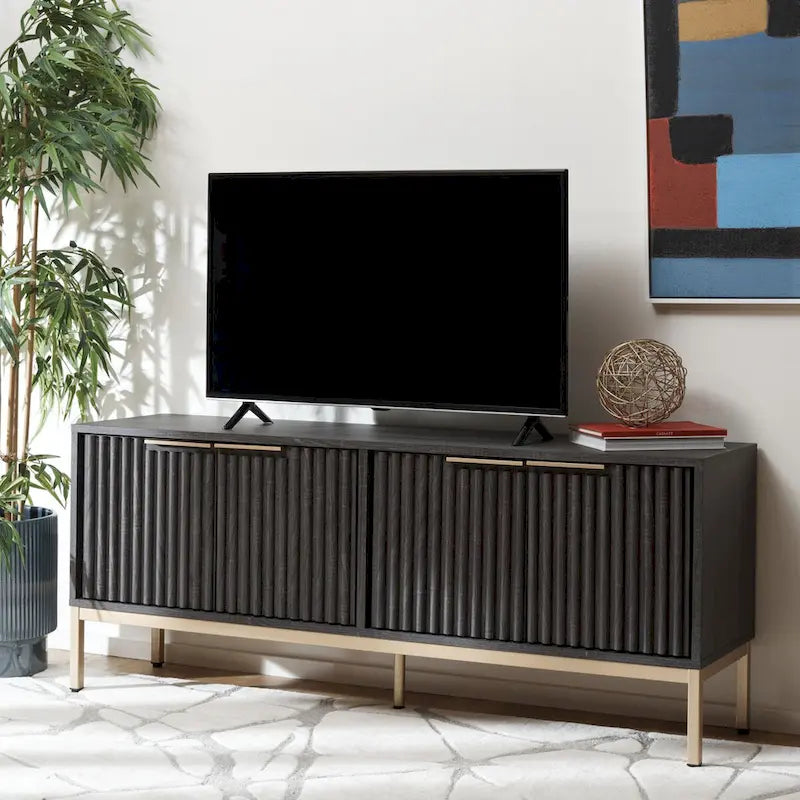 SAFAVIEH Deandra 4-Door Media Stand for Entertainment - Accommodates Up to 65-Inch Flat Screen TV - Dimensions: 60.8" W x 17.7" D x 24.6" H