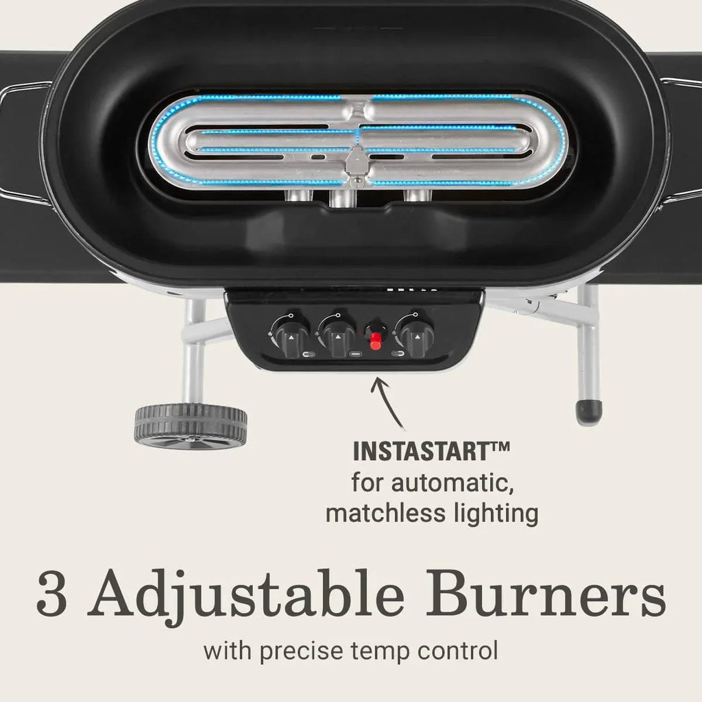 RoadTrip 285 Portable Stand-Up Propane Grill with 3 Adjustable Burners & Instastart Ignition, 20,000 BTUs of Power for Outdoor Cooking, Camping, Tailgating, Grilling, BBQs, & More