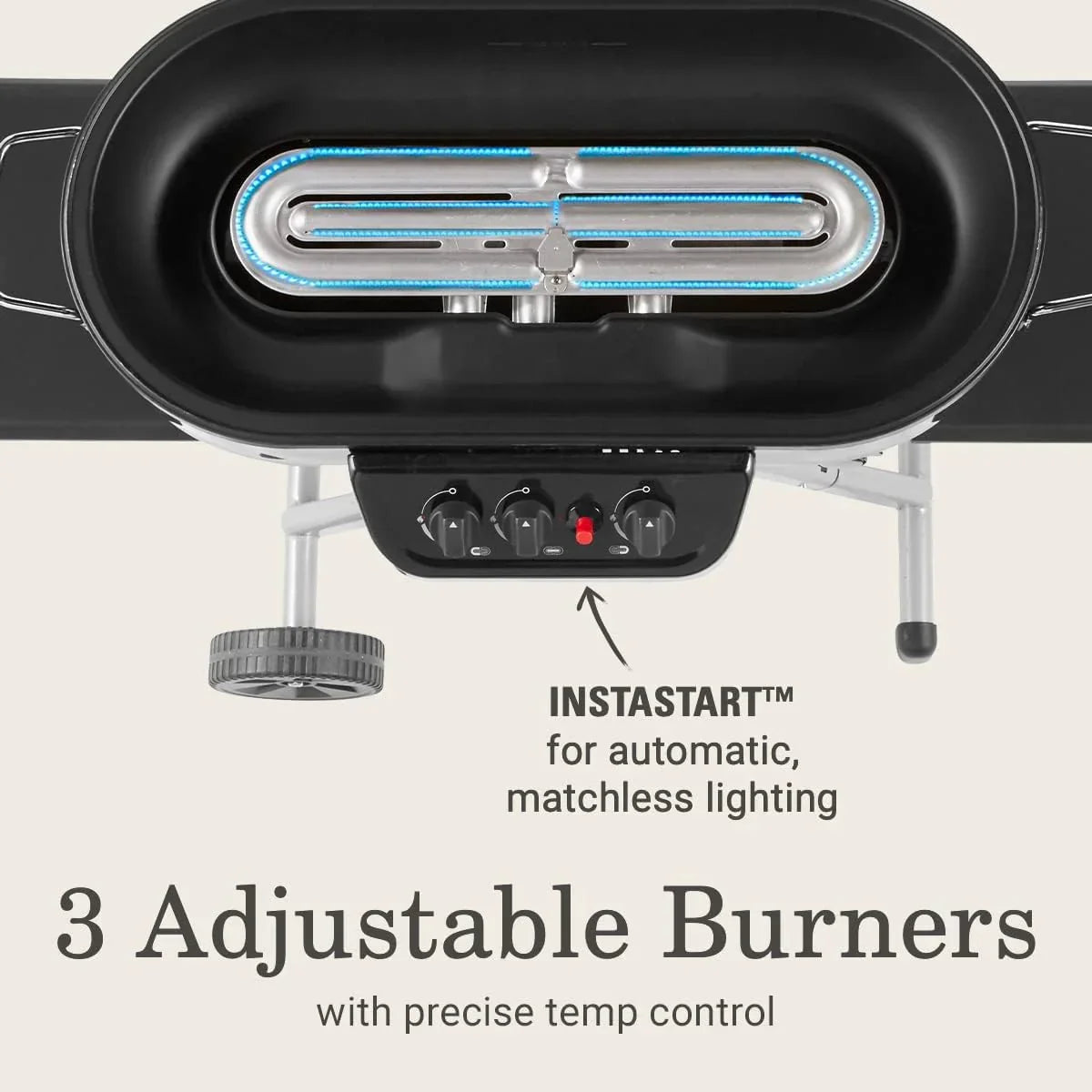 RoadTrip 285 Portable Stand-Up Propane Grill with 3 Adjustable Burners & Instastart Ignition, 20,000 BTUs of Power for Outdoor Cooking, Camping, Tailgating, Grilling, BBQs, & More