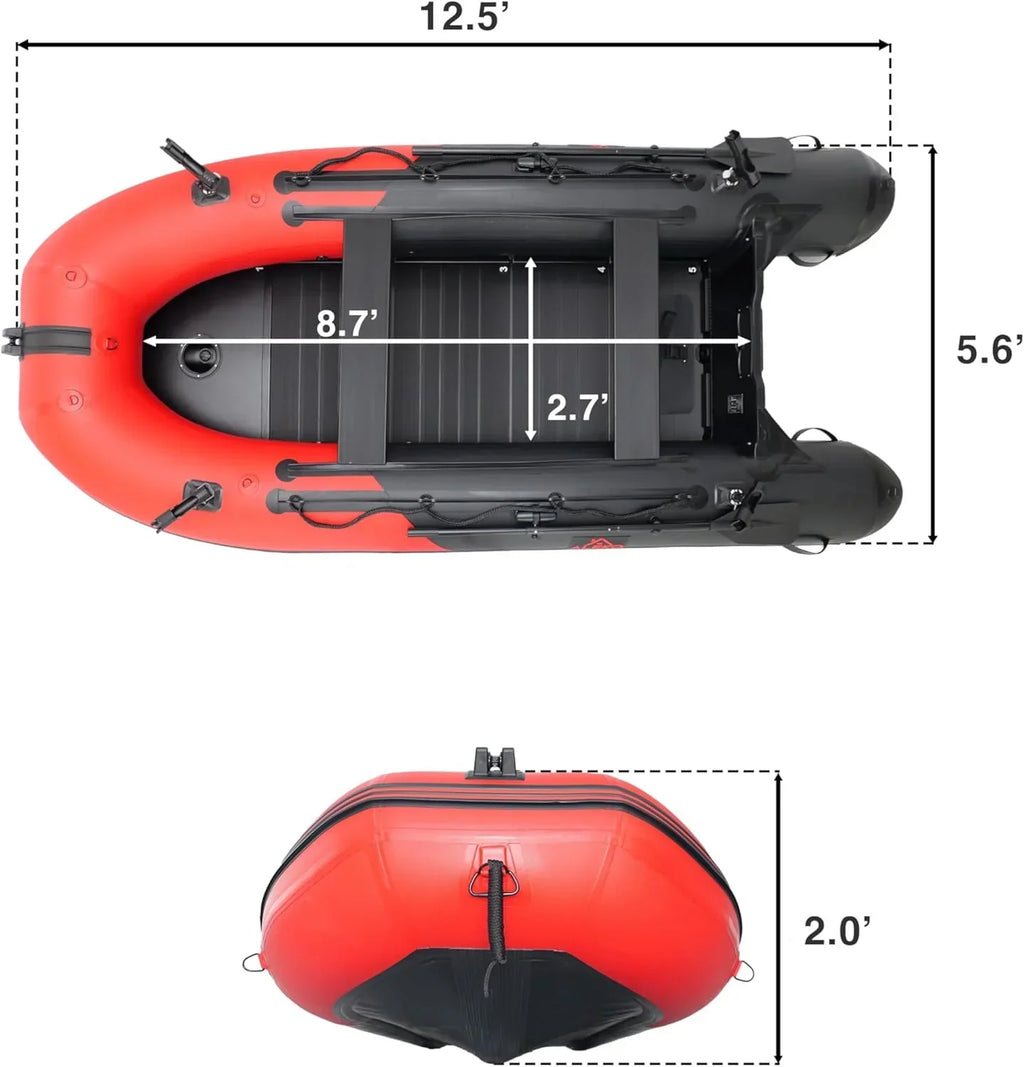 Inflatable Boat | Yacht Dinghy Tender Raft | Multi Person Fishing Boat | Aluminum Floor Oars | Fishing Rod Holders | Heavy-Duty PVC | 2024 Model |