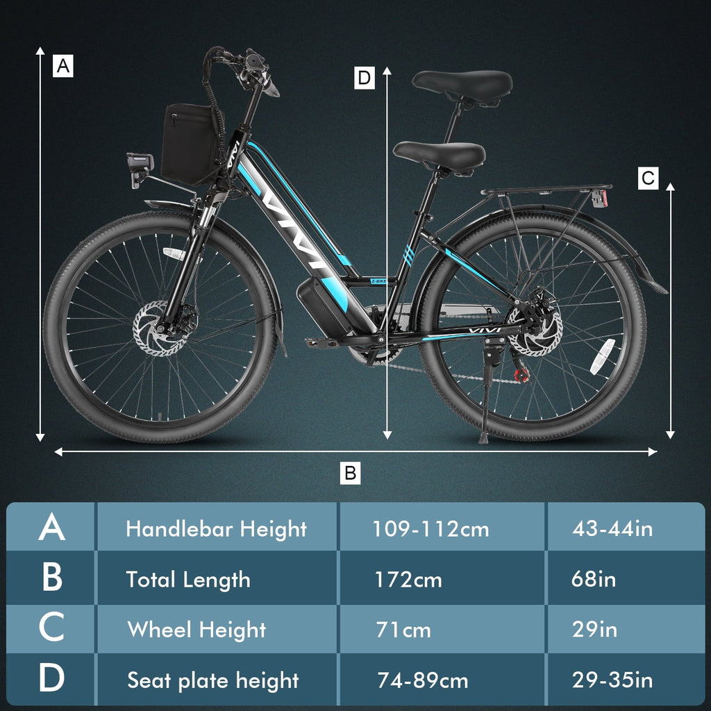 Vivi Electric Bike 26" City Commuter Electric Bike 48V 500W Step - Through Electric Bike 19.8MPH Electric Cruiser