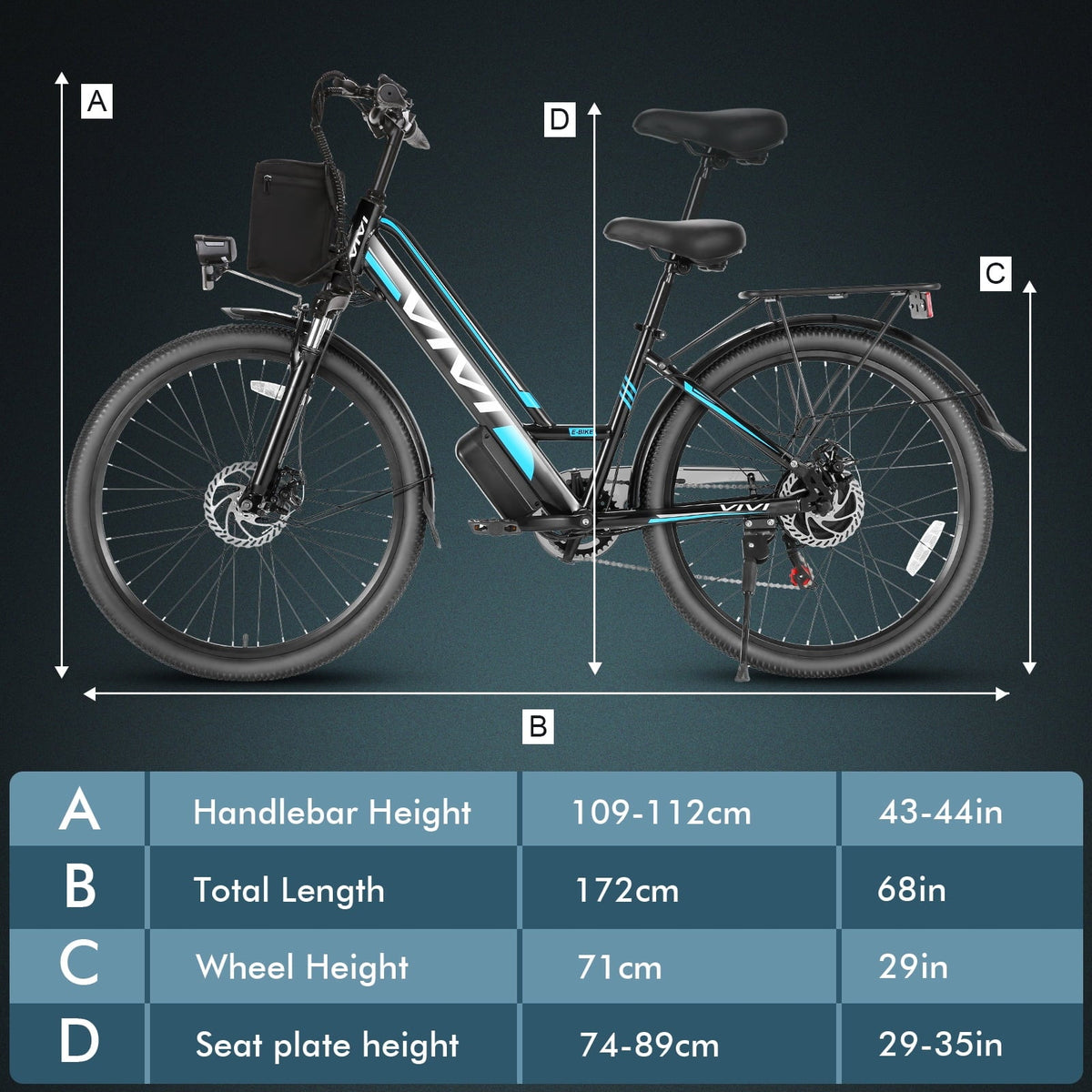 Vivi Electric Bike 26" City Commuter Electric Bike 48V 500W Step - Through Electric Bike 19.8MPH Electric Cruiser