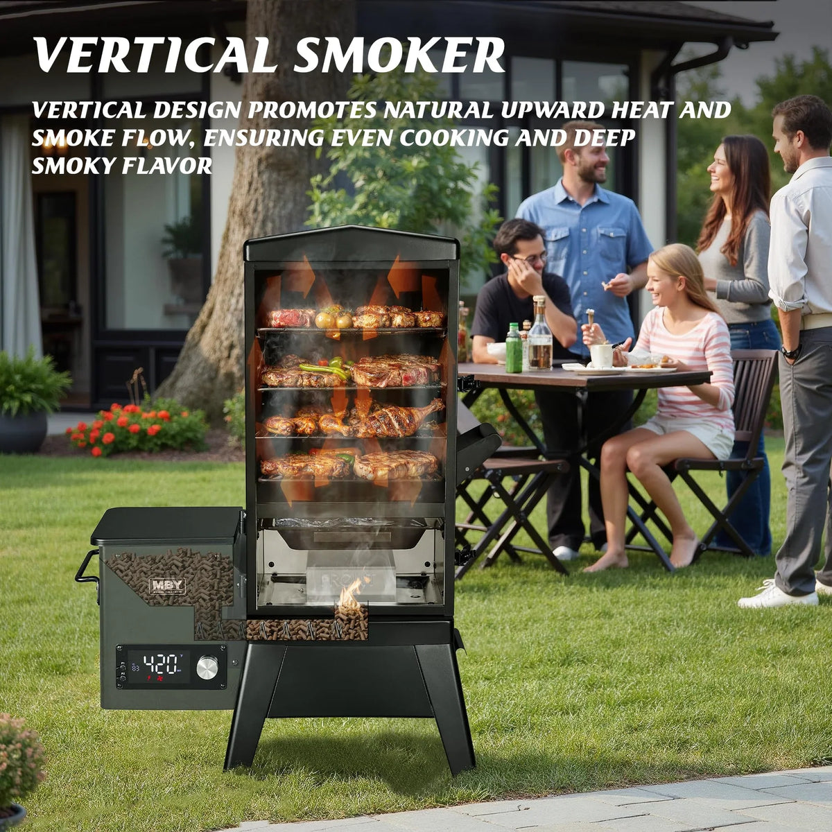 Vertical Electric Pellet Smoker Grill with Cover, 616 Sq in Cooking Area, LED Temperature Control, Meat Probe, Outdoor BBQ Smoker for Steak, Ribs, Fish & Vegetables