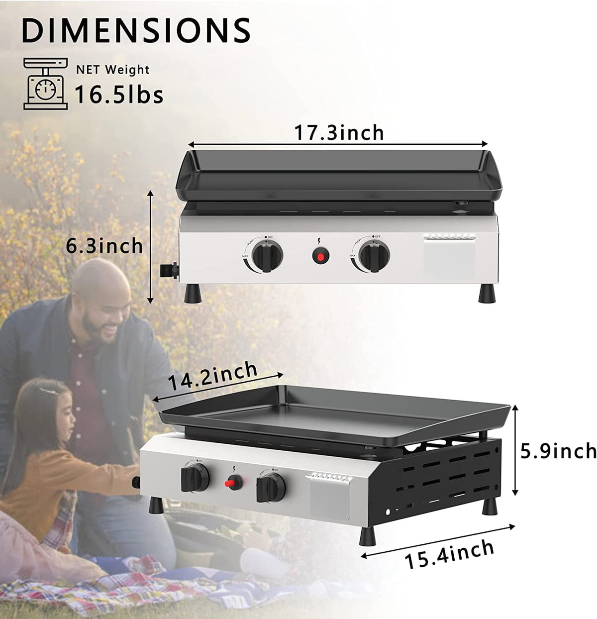 2/3/4 Burner Gas Griddle-Outdoor Propane Griddle-BTU Propane Fuelled. Portable Flat Top Gas Grill Camping Griddle Station with Side Shelves for Kitchen