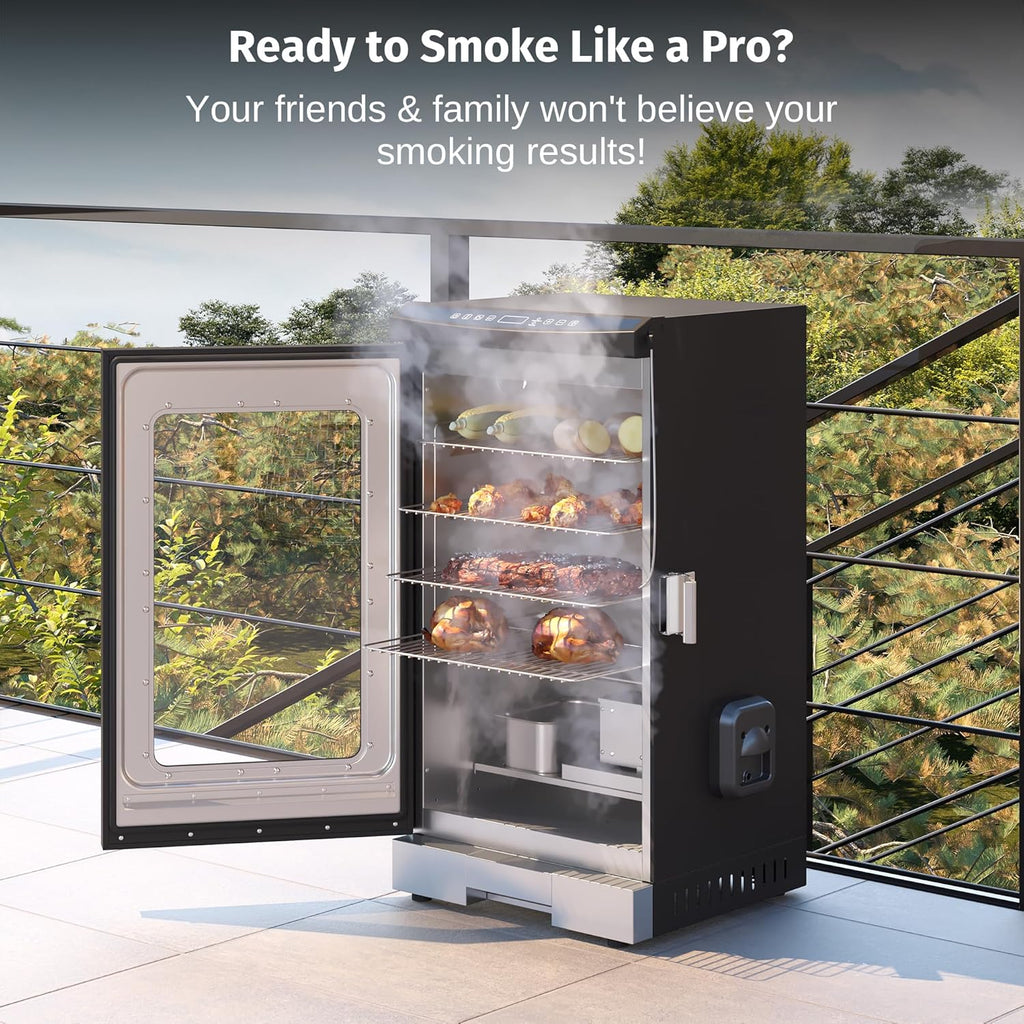 EAST OAK 30" Outdoor Electric Smoker | Built-in meat probe, smokes up to 6 times longer in a single load, side loader for uninterrupted smoking
