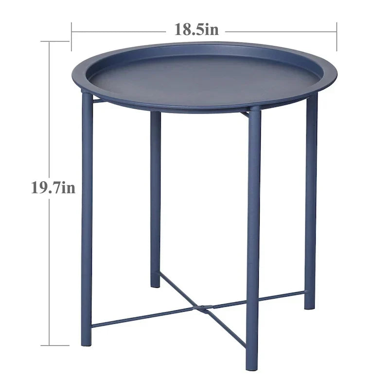 Javlergo Set of 2 Folding Round Steel TV Tray Tables - Compact Side Tables, No Assembly Needed - Dimensions: 18.5 x 18.5 x 19.7 in