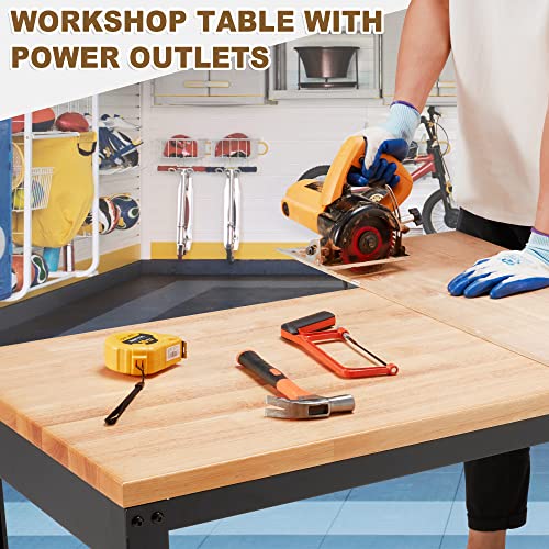 HABUTWAY Height Adjustable Workbench 48" 2000 Lbs Capacity Oak Wood Work Station