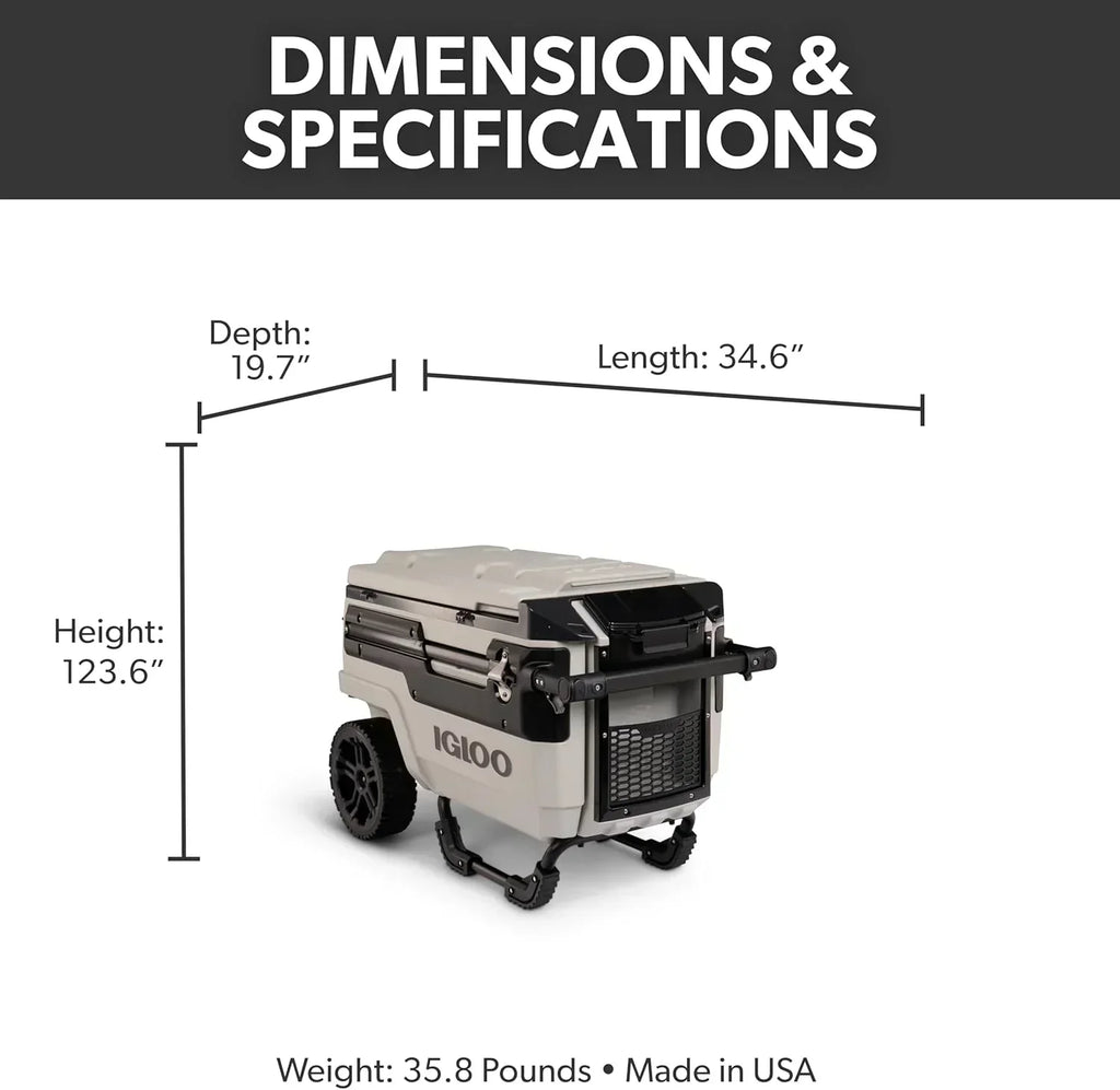 70Qt Wheeled Cooler Insulated Hard Shell Ice Chest