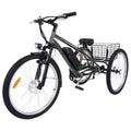 26 Inch Adult 3 Wheel Electric Tricycle with Basket, Fat Tires,7 Speeds,350W Powerful Motor, 36V 10Ah Removable Battery  Dark Gray
