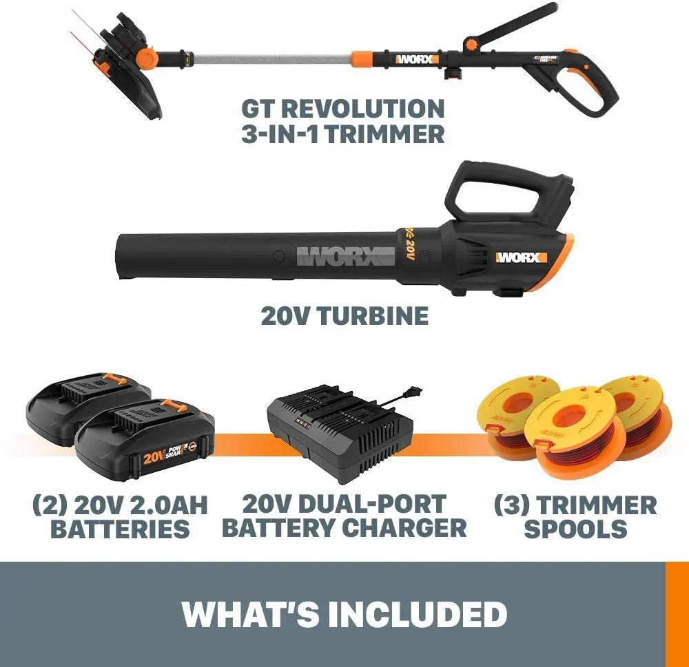 20V GT Revolution 12" 4.0Ah Cordless String Trimmer & Turbine Leaf Blower Power Share Combo Kit - WG930.3 (Batteries & Charger Included)