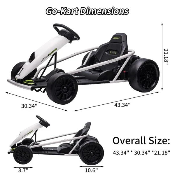 24V Electric Go-Kart for Kids Ages 8-12, Dual 300W Motors, 9Ah Battery