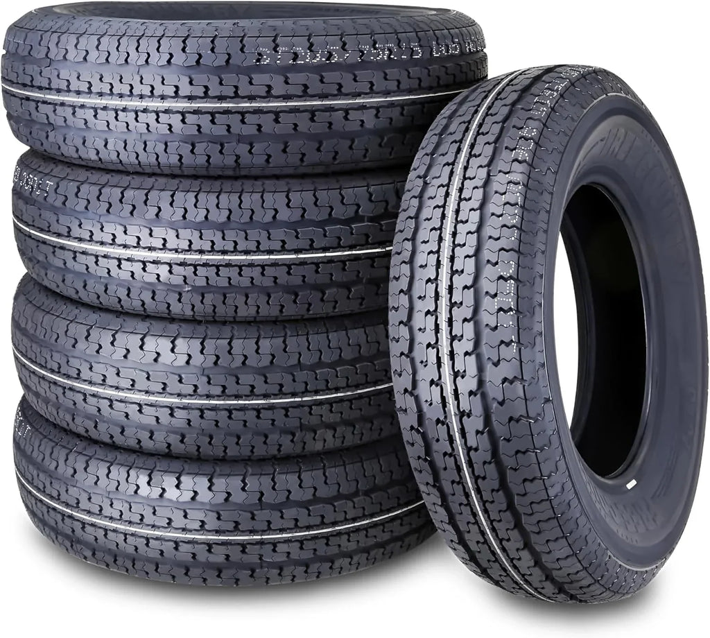 set of 4 Heavy Duty Trailer Tires ST205/75R15 205 75 15 10-Ply Load Range E Steel Belted Radial w/Scuff Guard