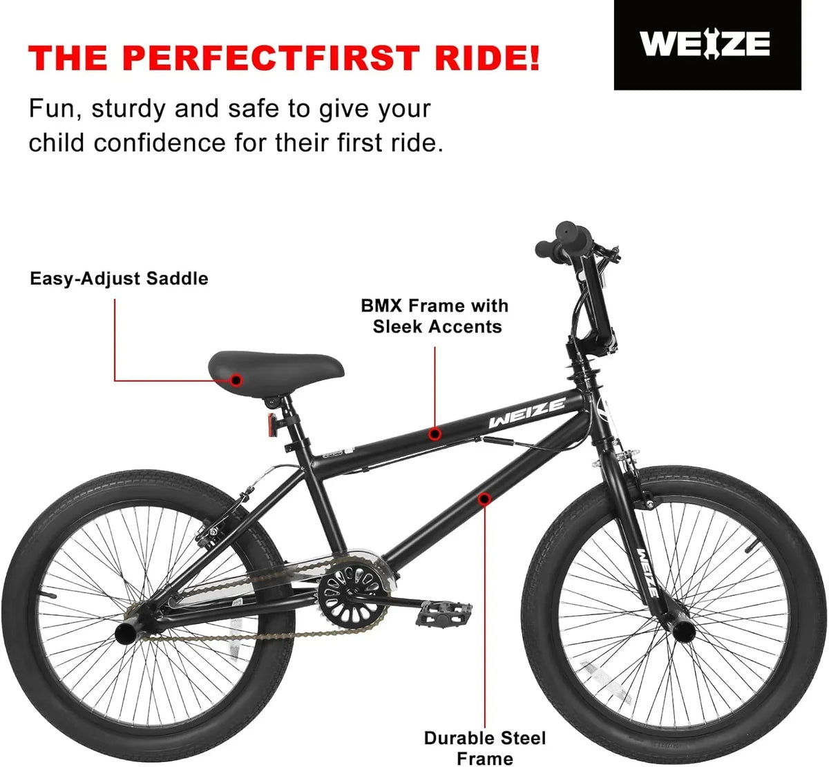 WEIZE Freestyle BMX Bicycle 20 Inch Stunt Bike for Kids and Adults Men and Women High Strength Steel Frame 360 Degree Rotor Freestyle