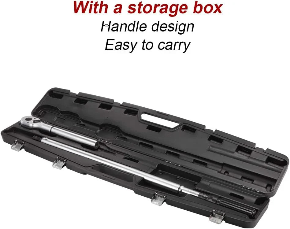 1-Inch Drive Click Torque Wrench, Dual-Scale Adjustable Torque Wrench Set with a Hex Key 200-1000ft.lb / 271-1356.7Nm
