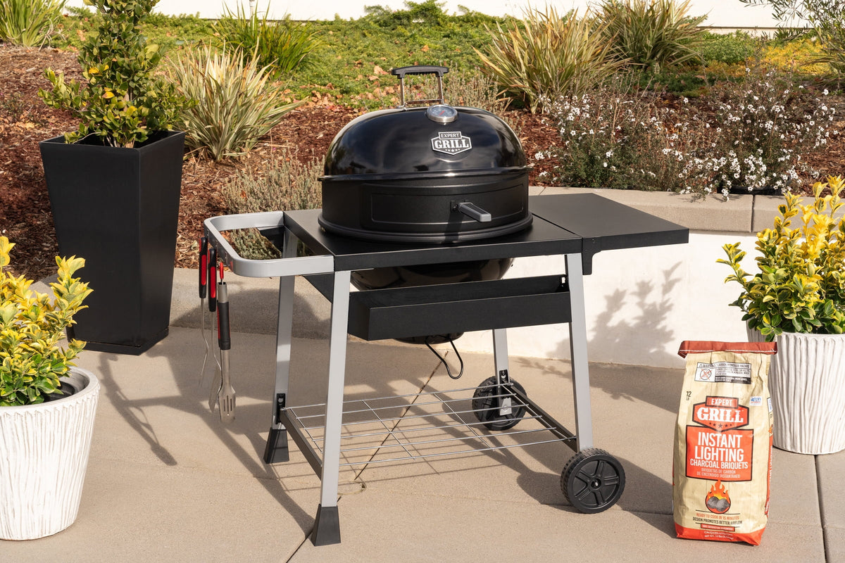 Expert Grill Kettle Cart with Pizza Accessories and Warming Rack