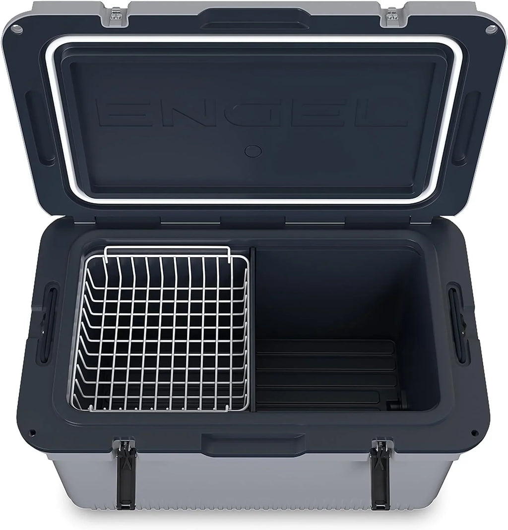 60 QT Ultra-Light Injection Molded Cooler - Ice Chest Keeps Ice up to 7 Days - Large Cooler Includes Wire Basket, Divider and Built-in Bottle Opener