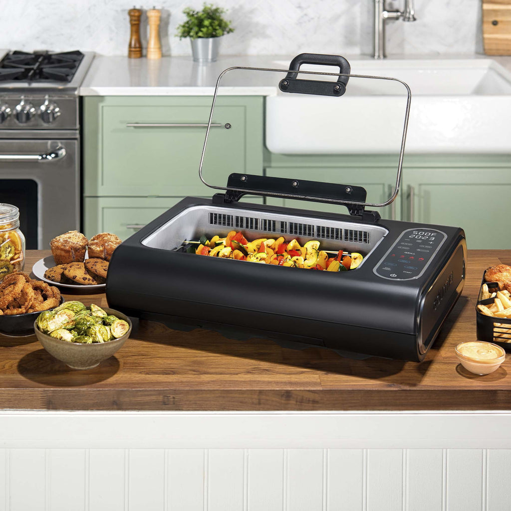 FoodStation Indoor Smokeless Grill with Guided Cooking. Black