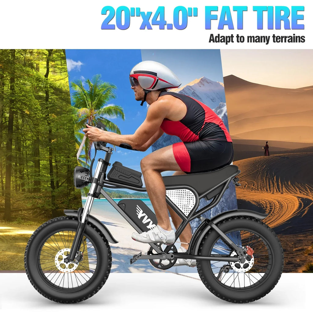 YVY 1500W Electric Bike for Adults, 33MPH 20'' Fat Tire Electric Motorcycle, 48V 20AH Removable Battery, 30 - 60