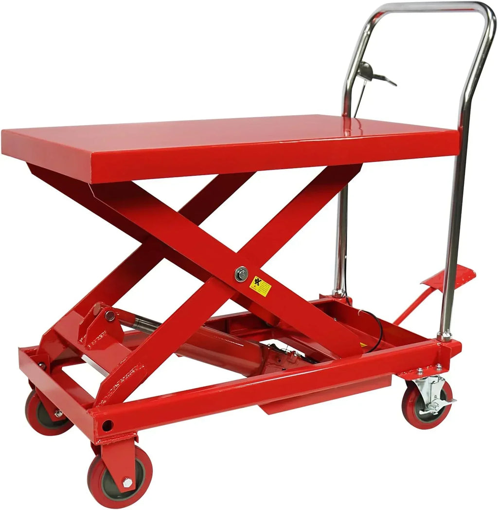 500LBS Hydraulic Lift Table Cart, 30" Lifting Height., Double Scissor Lift Table with 4 Wheels and Non-Slip Pad, Hydraulic Scissor Lift Table for Material Handling and Transportation