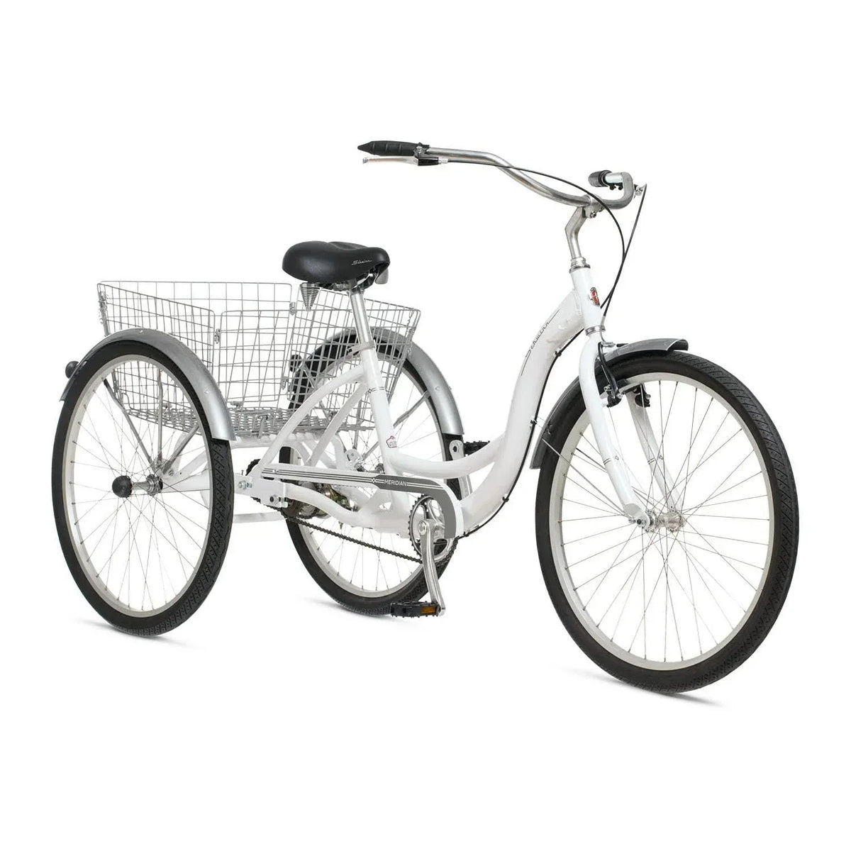 2025 Schwinn Meridian Adult Tricycle Bike Mens and Womens Three Wheel Beach Cruiser 26-inch Wheels Low Step-Through Frame Wide Seat Rear Folding Basket Sin