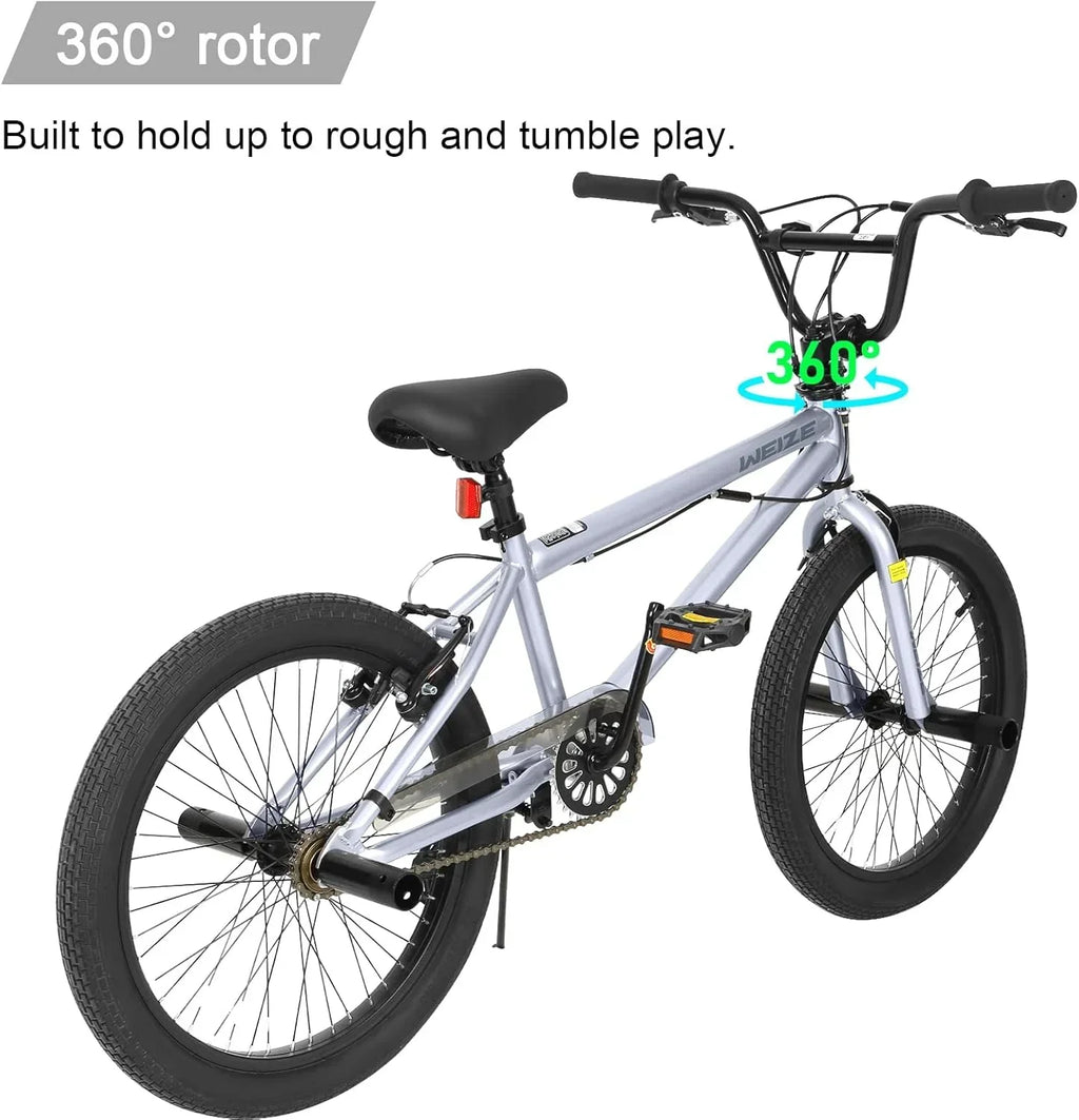 WEIZE Freestyle BMX Bicycle 20 Inch Stunt Bike for Kids and Adults Men and Women High Strength Steel Frame 360 Degree Rotor Freestyle