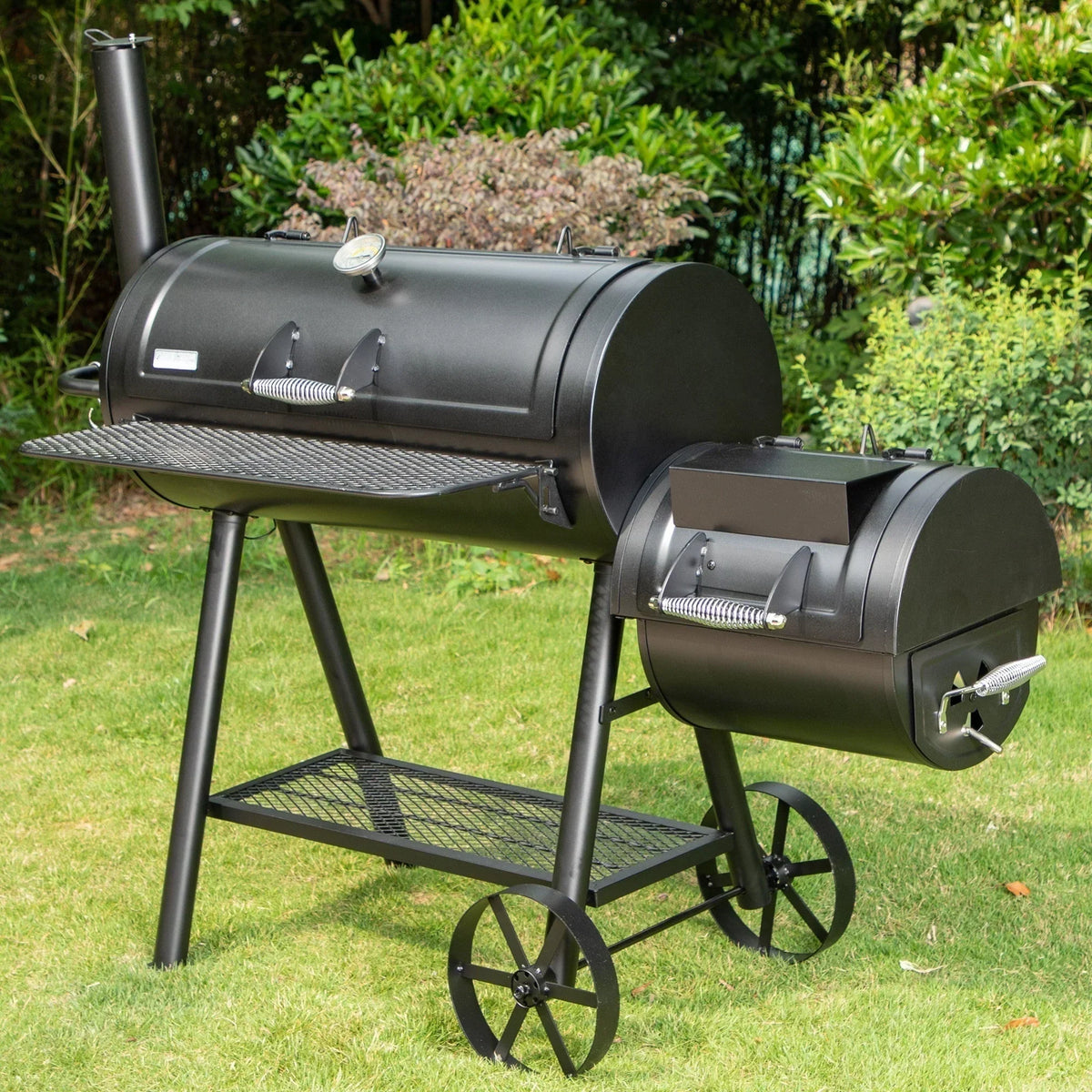 941 Sq.in. Overlarge BBQ Charcoal Grill with Offset Smoker, Black