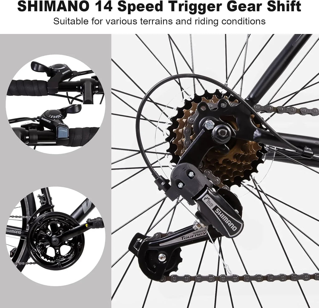 WEIZE Road Bike, 700C Wheel City Commuter Bicycle, Shimano 14 Speed Drop Bar, Racing Adult Bike with Caliper Brakes, High-Carbon Steel Hybrid Bikes