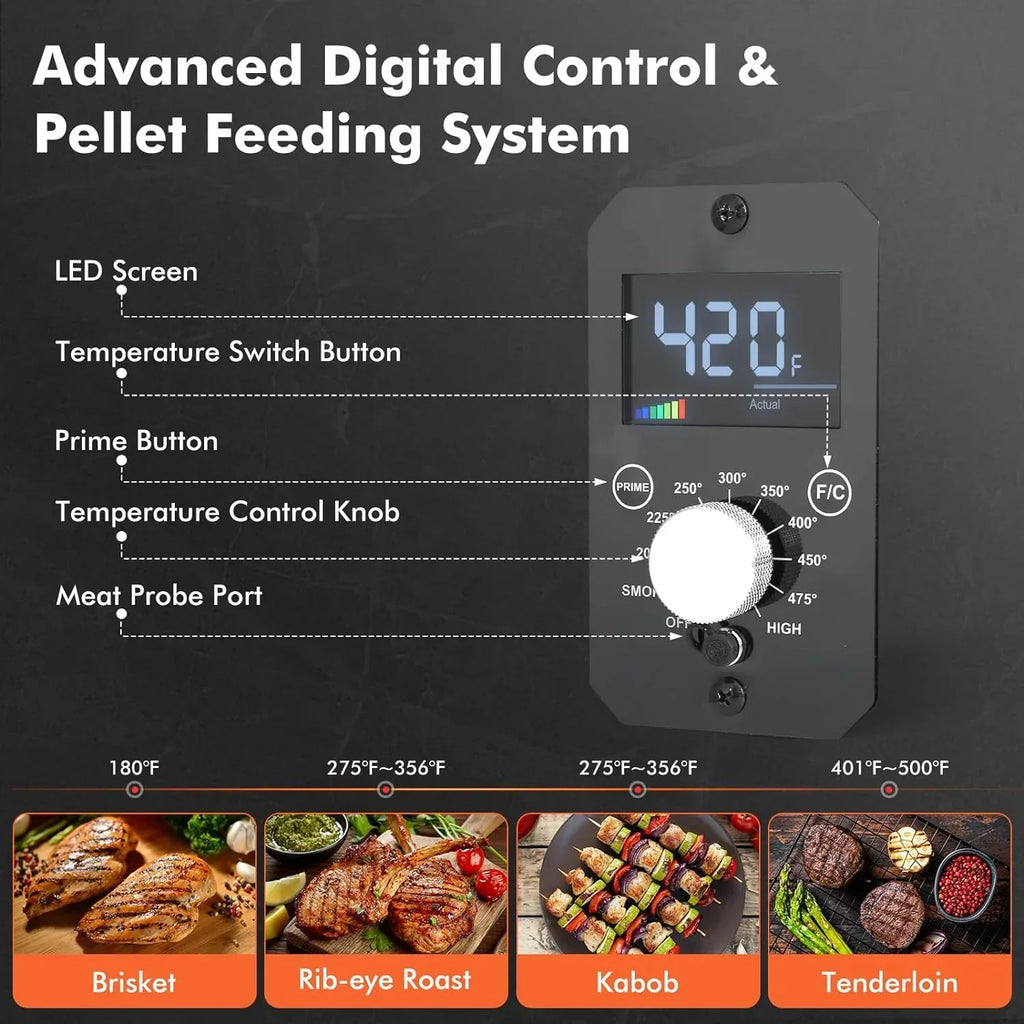 Portable Wood Pellet Grill and Smoker,Electric Outdoor 8 in 1 Tabletop Grills for RV Camping Tailgating RV Cooking BBQ, Intelligent Temperature Control and Superheated Steam Technology