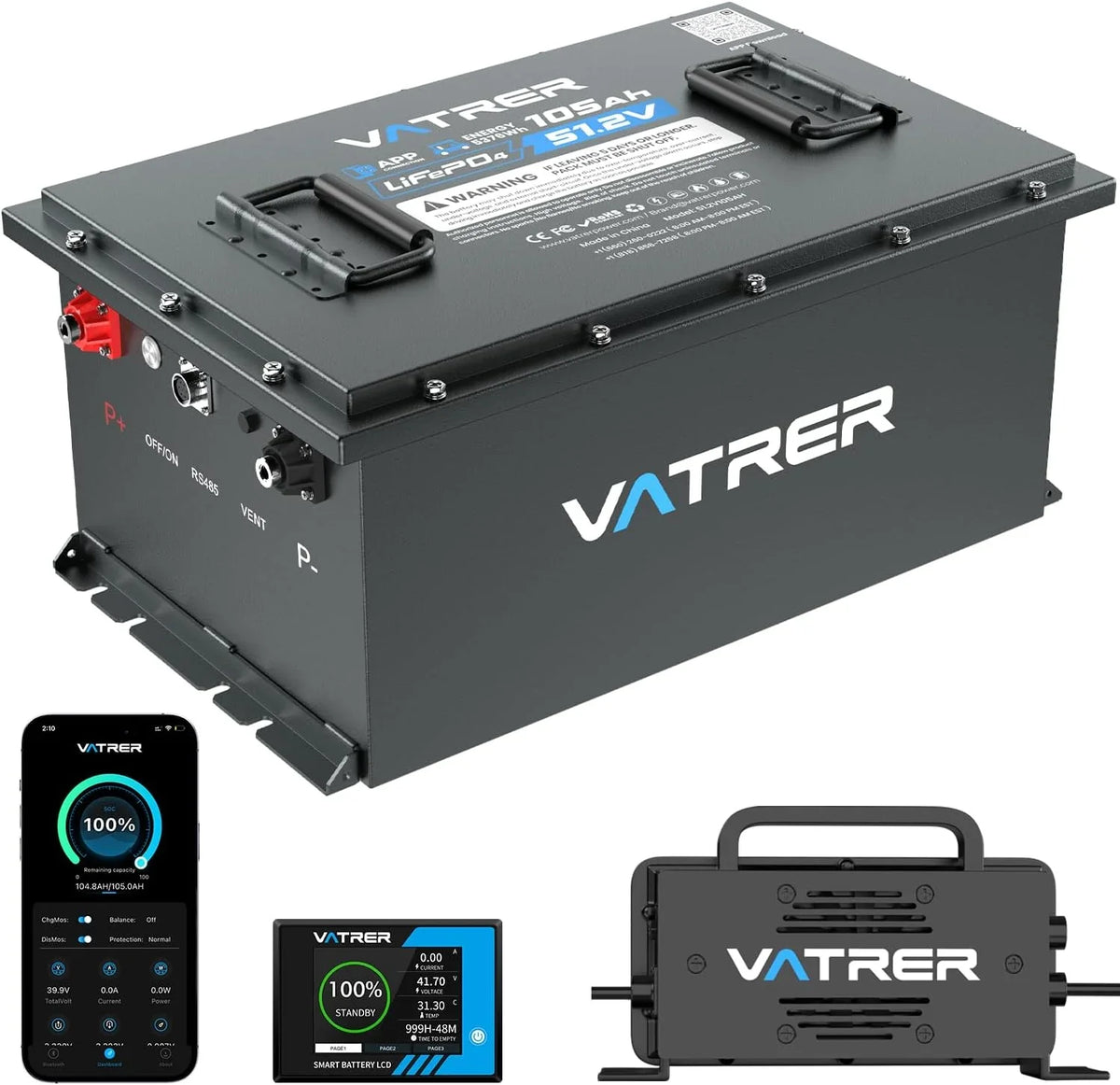 48V 105Ah Lithium Battery, Smart BMS, Touch Monitor, APP