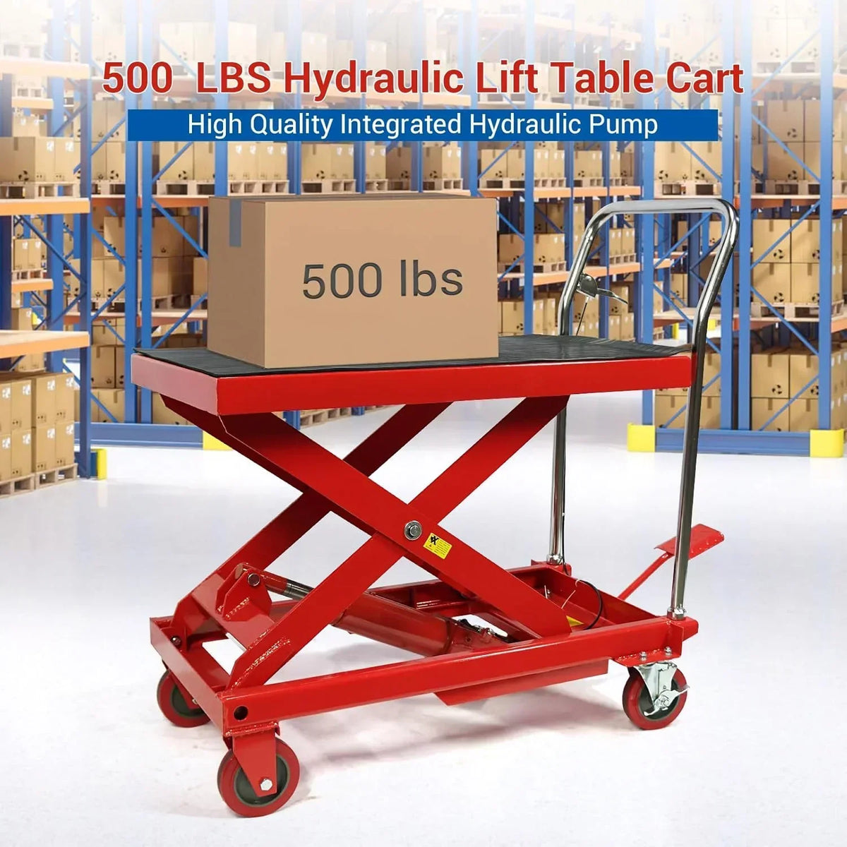 500LBS Hydraulic Lift Table Cart, 30" Lifting Height., Double Scissor Lift Table with 4 Wheels and Non-Slip Pad, Hydraulic Scissor Lift Table for Material Handling and Transportation
