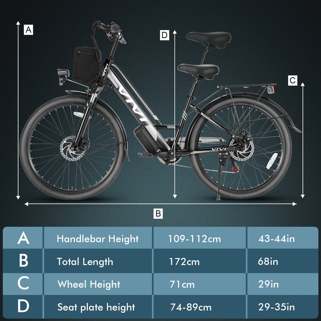 Vivi Electric Bike 26" City Commuter Electric Bike 48V 500W Step - Through Electric Bike 19.8MPH Electric Cruiser