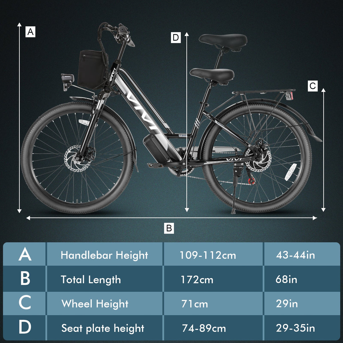 Vivi Electric Bike 26" City Commuter Electric Bike 48V 500W Step - Through Electric Bike 19.8MPH Electric Cruiser