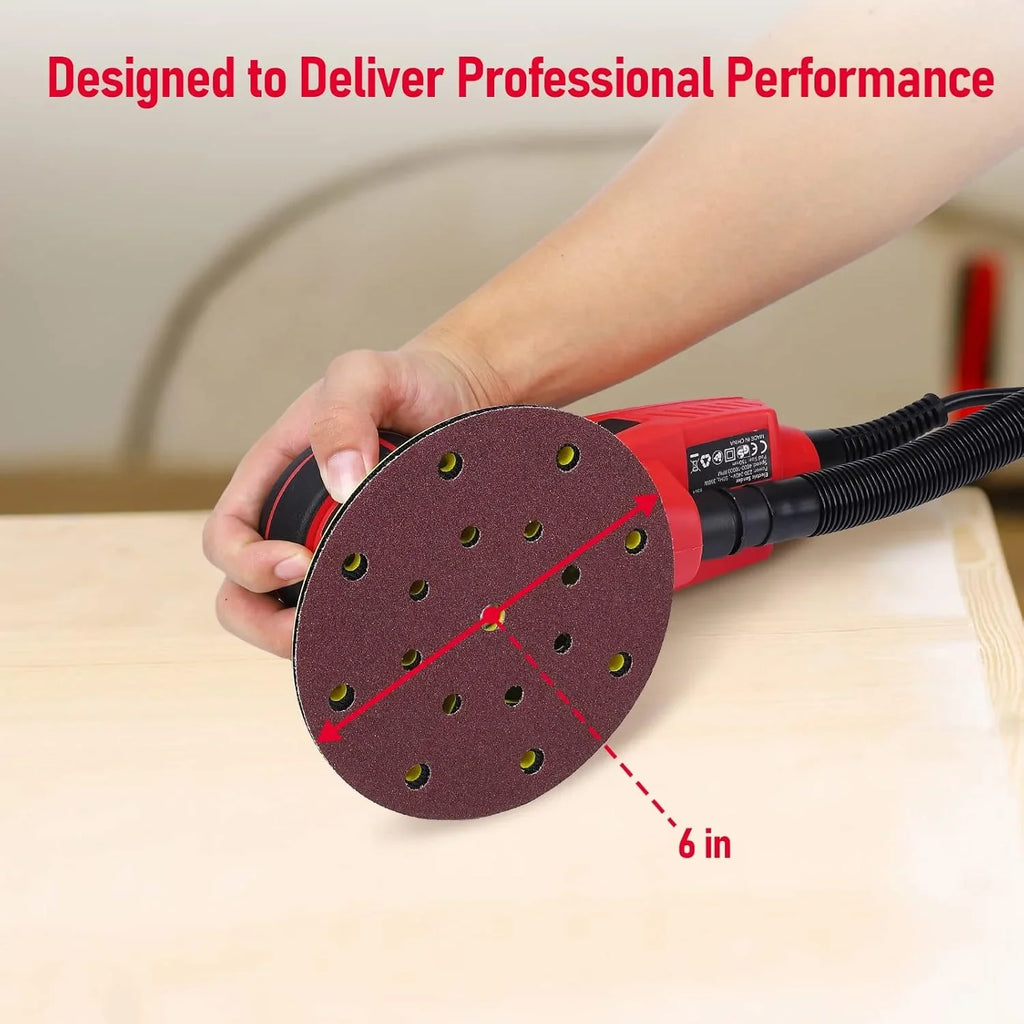 Electric Random Orbital Sander, Brushless Motor, Powerful 350W & Low Vibration Palm Sander, 10000 RPM Variable Speed, 6 - Inch for Woodworking, Polishing, Carpentry