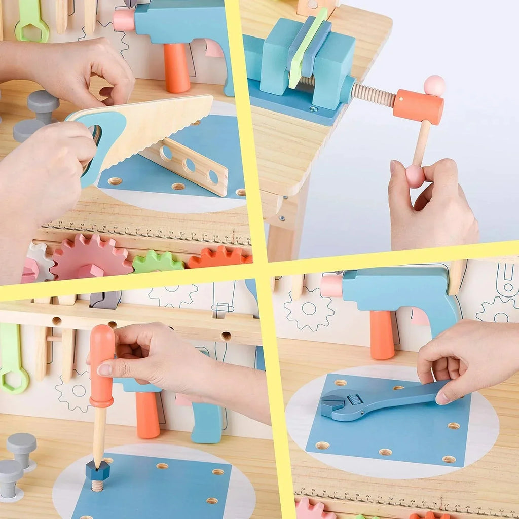 Kids Tool Bench Workshop Workbench with Tool Set Wooden Construction Workbench