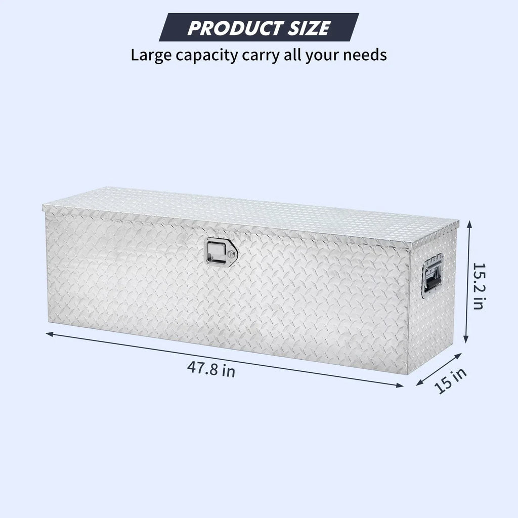 48 Inch Diamond Plate Truck Bed Tool Box with Shelf Silver