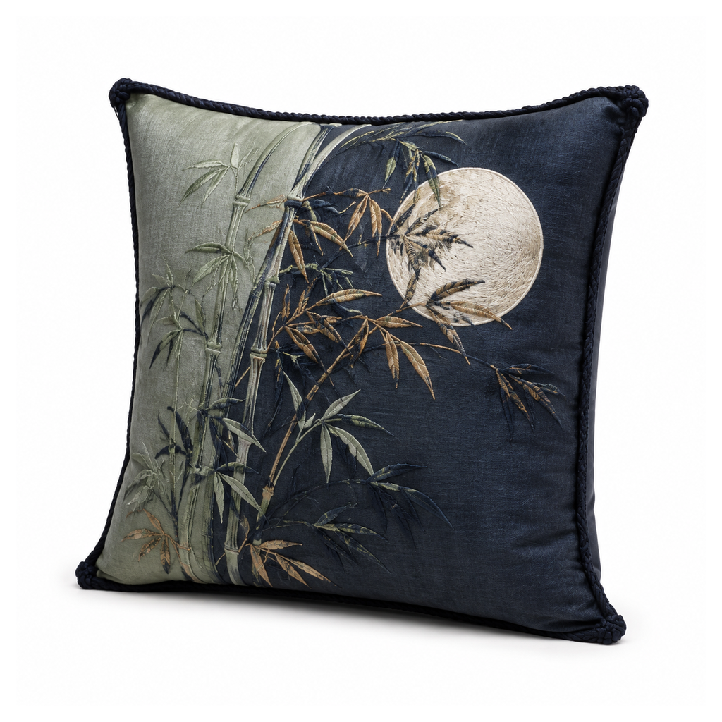 Bamboo Moon Embroidered Cushion
