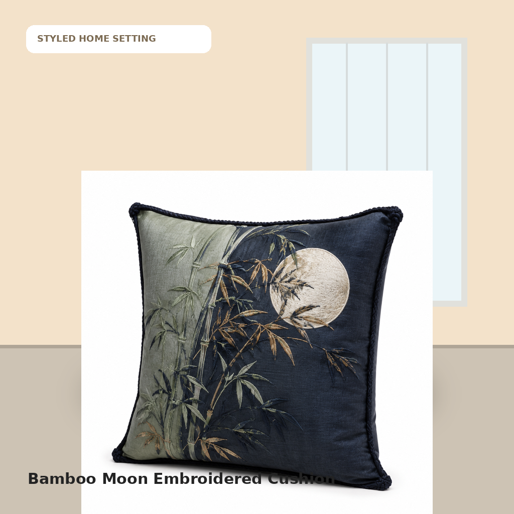 Bamboo Moon Embroidered Cushion