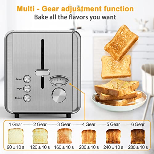 whall Toaster 2 slice Stainless Steel Toasters with Bagel, Cancel, Defrost Function, for Various Bread Types