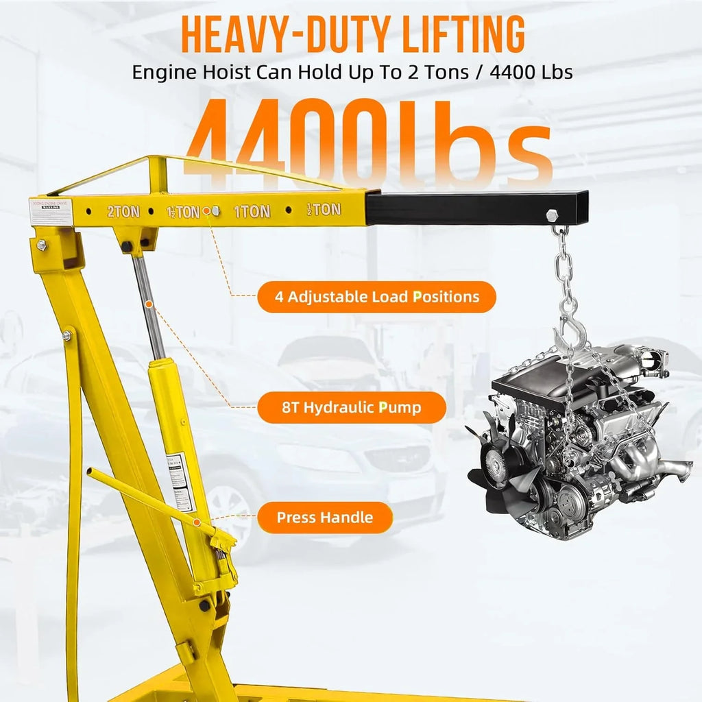 GARVEE 2 Ton Folding Hydraulic Engine Hoist with Lever, Folding Engine Shop Crane Hoist Lift, Heavy Cherry Picker