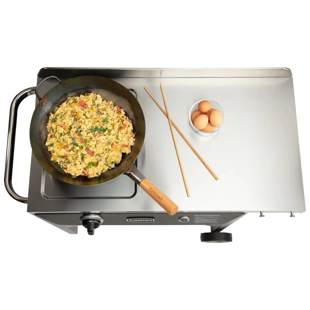 Cuisinart Outdoor Wok Station, 50,000 BTU Propane Outdoor Wok Burner w Prep Table, 14" Carbon Steel Wok for Stir Fry, Searing, BBQ  Black