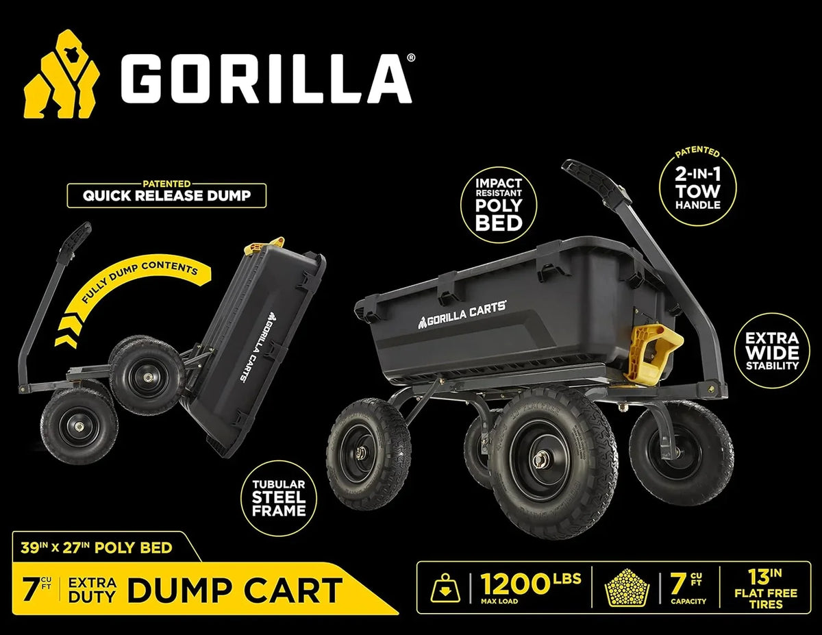 7GCG-NF Heavy-Duty Poly Dump Garden Cart, 7 Cu. Ft., 1,200-Lb. Capacity