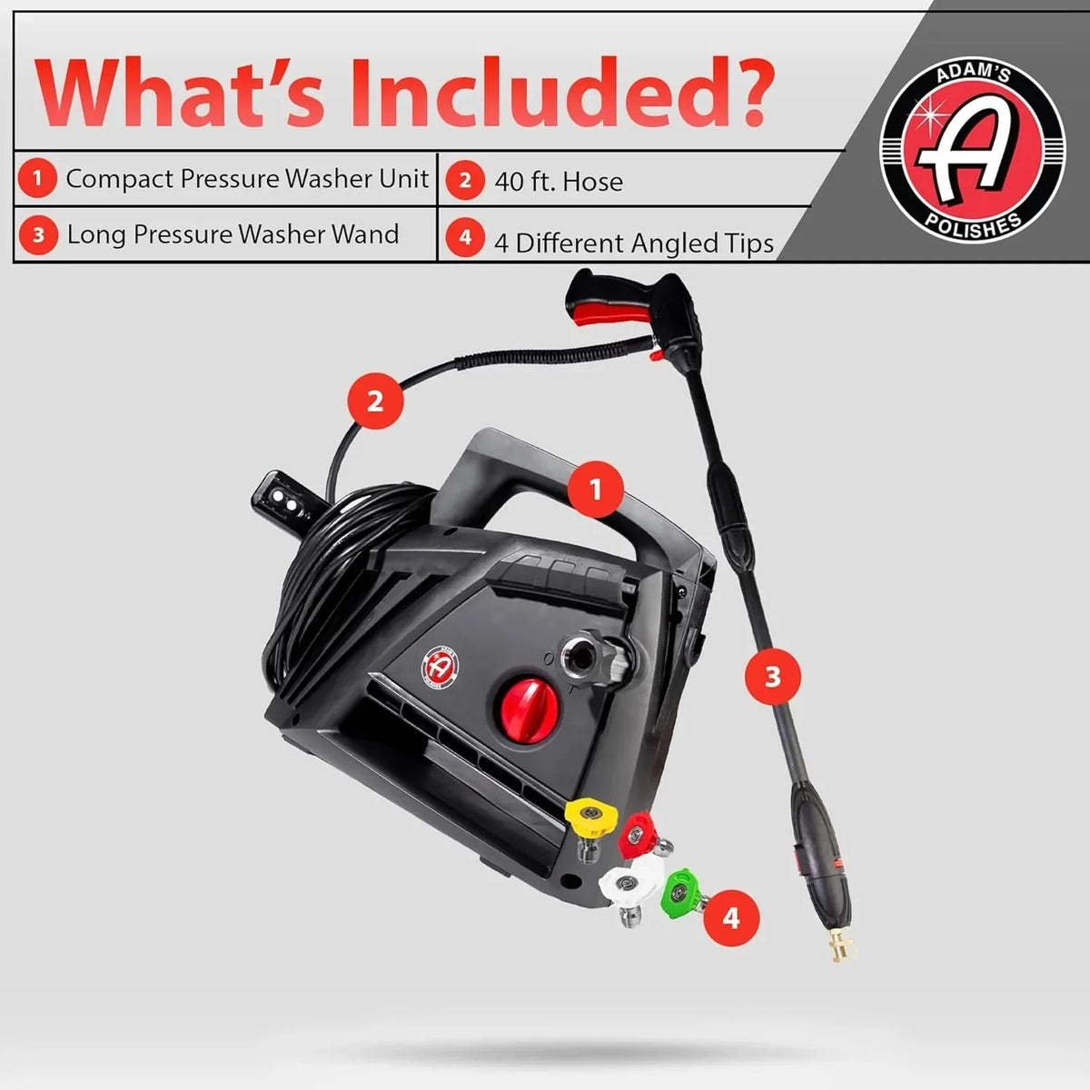 Electric Pressure Washer 2.0, Powerful 1.4 GPM 2000 PSI Car Pressure Washer Sprayer, Snub Nose & Tip Attachment, Use,Car Soap, Patio Boat RV Motorcycle Car Garage Deck Adam's Polishes