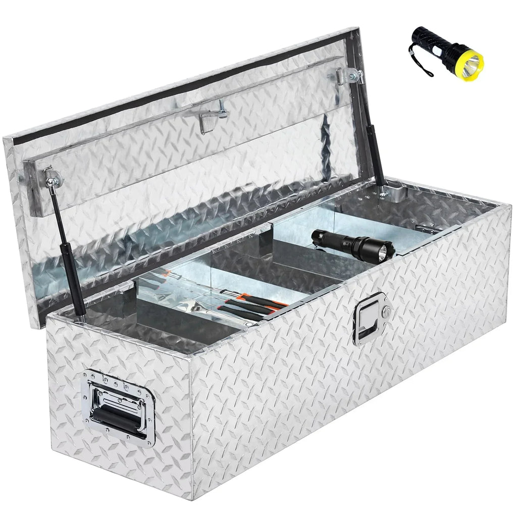 48 Inch Diamond Plate Truck Bed Tool Box with Shelf Silver