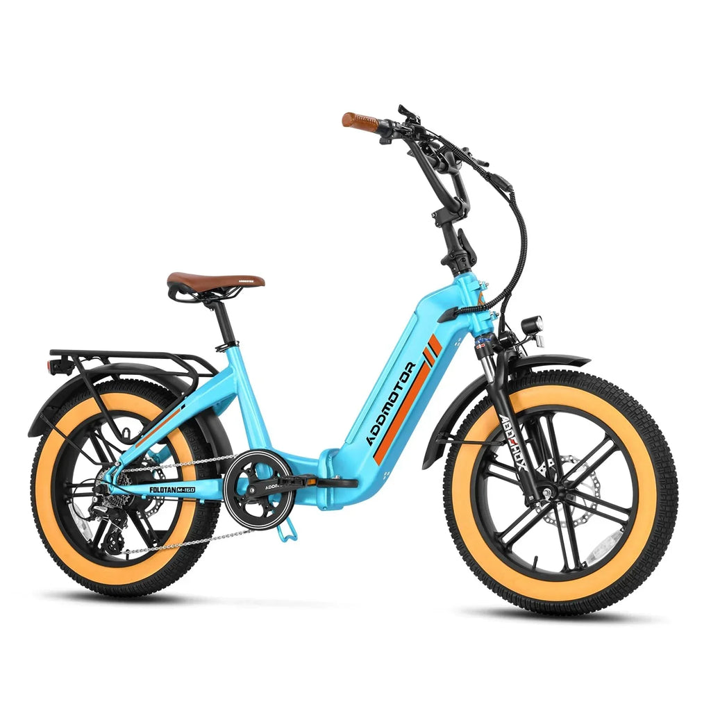 2025 Addmotor Electric Bike for Adults, 750W Folding Electric Bike, 20'' Step-Thru Strong Frame Fat Tire M-160 Electric Bicycle 100 Mi Long Range Foldable Ebike W/Torque Sensor & Hydraulic Brakes,Sky Blue