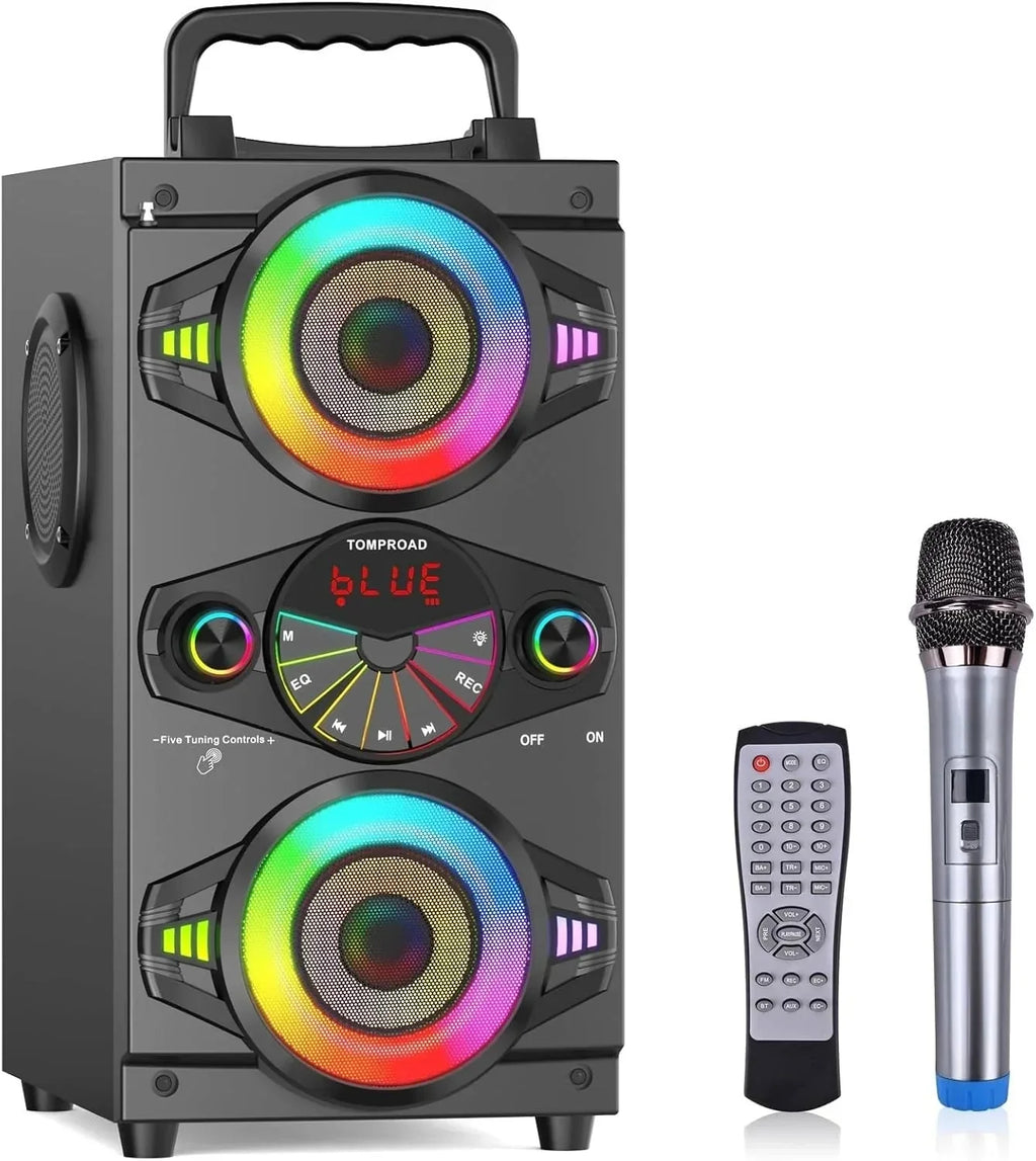 Speakers, 60W Portable Wireless Loud Outdoor Home Party Bluetooth Speaker with Subwoofer, FM Radio, LED Colorful Lights, Microphone, Remote and Big Powerful Stereo Deep Bass Sound Boombox