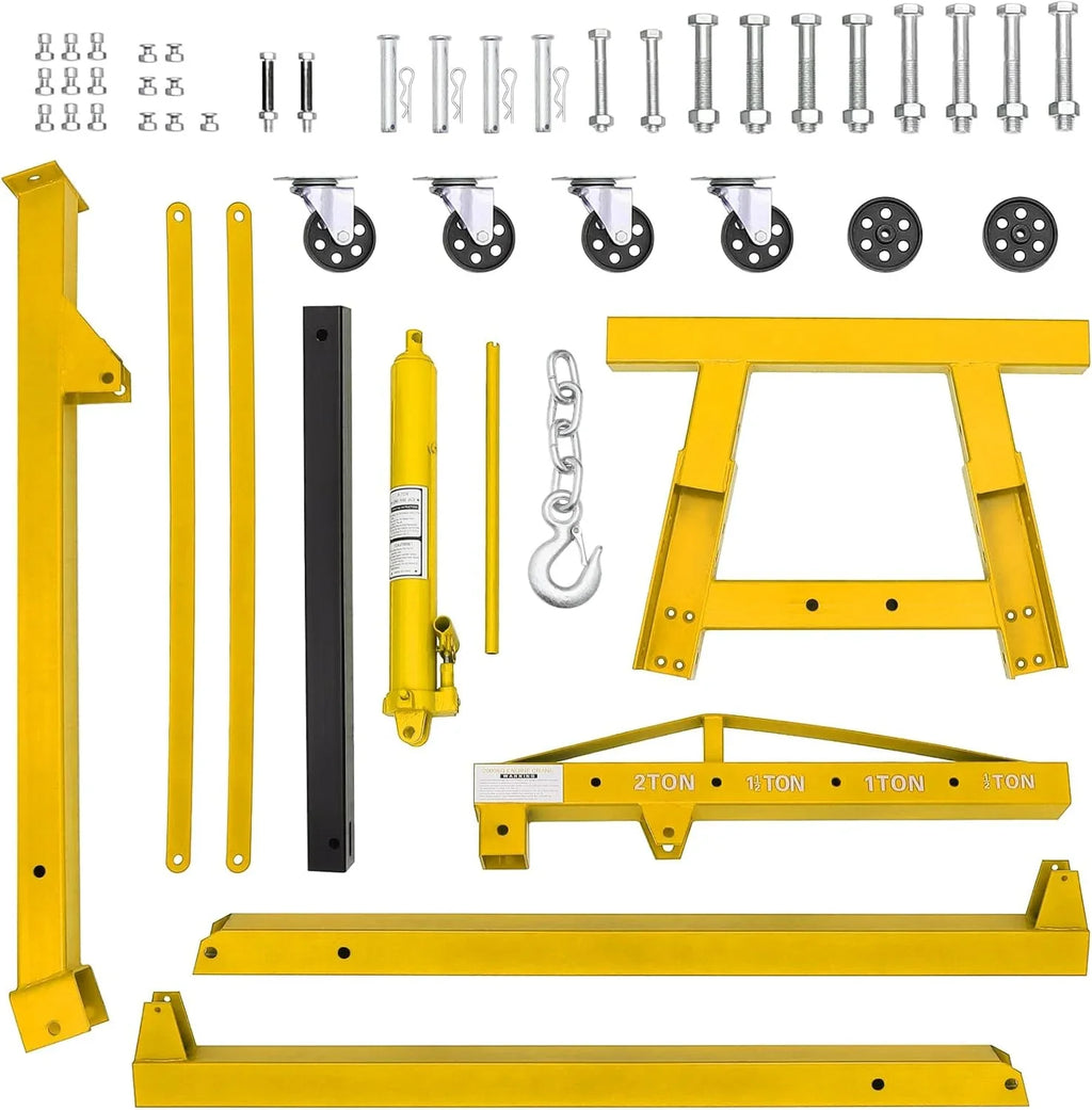 GARVEE 2 Ton Folding Hydraulic Engine Hoist with Lever, Folding Engine Shop Crane Hoist Lift, Heavy Cherry Picker