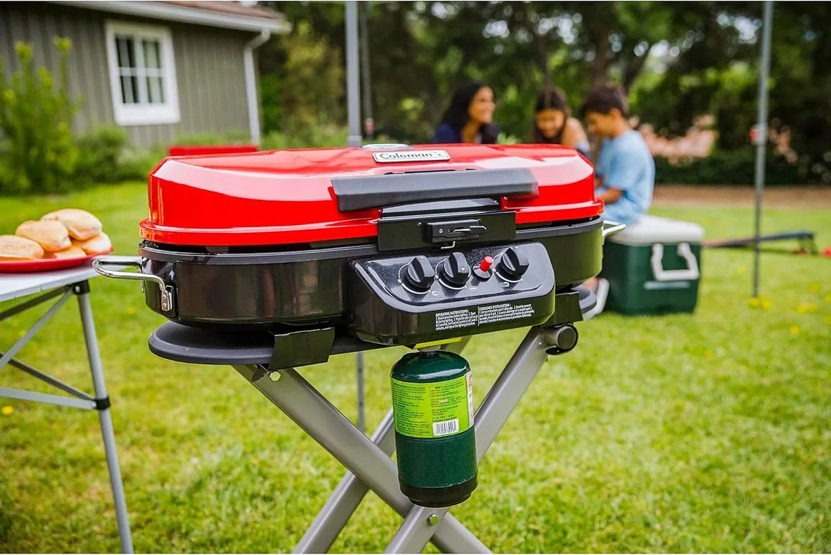 RoadTrip Portable Stand-Up Propane Grill with 3 Adjustable Burners & Instastart Ignition, 20,000 BTUs of Power for Outdoor Cooking