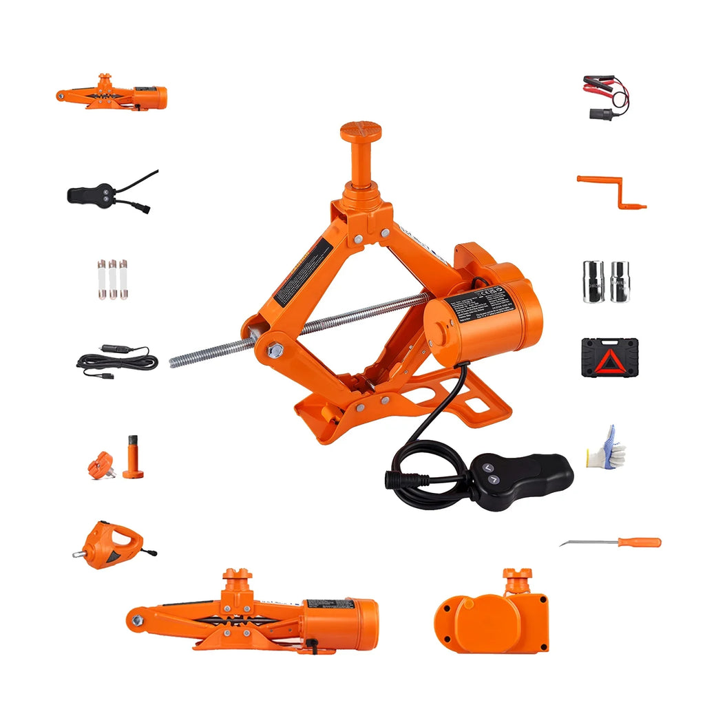 KFFKFF Electric Car Jack, 3 Tons Capacity, Scissor Jack with Electric Wrench, 12V, Dual Saddles, Remote, for Sedans, Suvs, Trucks Tire Replacement