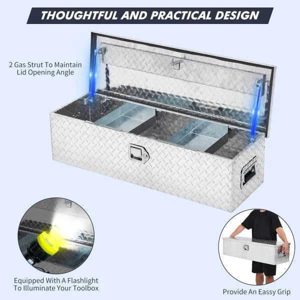 48 Inch Diamond Plate Truck Bed Tool Box with Shelf Silver